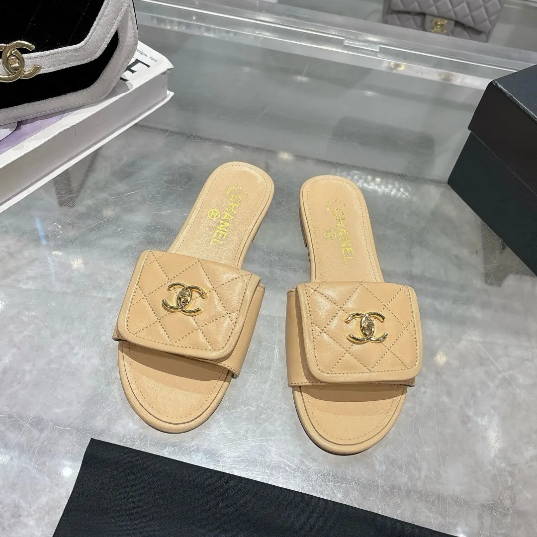 👟👟Ex-factory price 360👟👟 Genuine leather sole +40 Chanel Chanel 25C new women's double C schoolbag buckle flat sandals, fabric sheepskin, color: black: white: pink: apricot, code number: 5-40 (customized 41 42 43 customized non-returnable): rubber sole leather sole +40